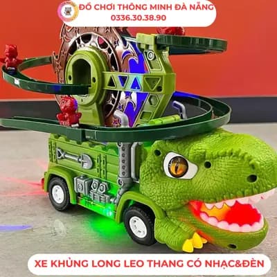 Xe khủng long đồ chơi leo thang tự động – Có nhạc & đèn cho bé