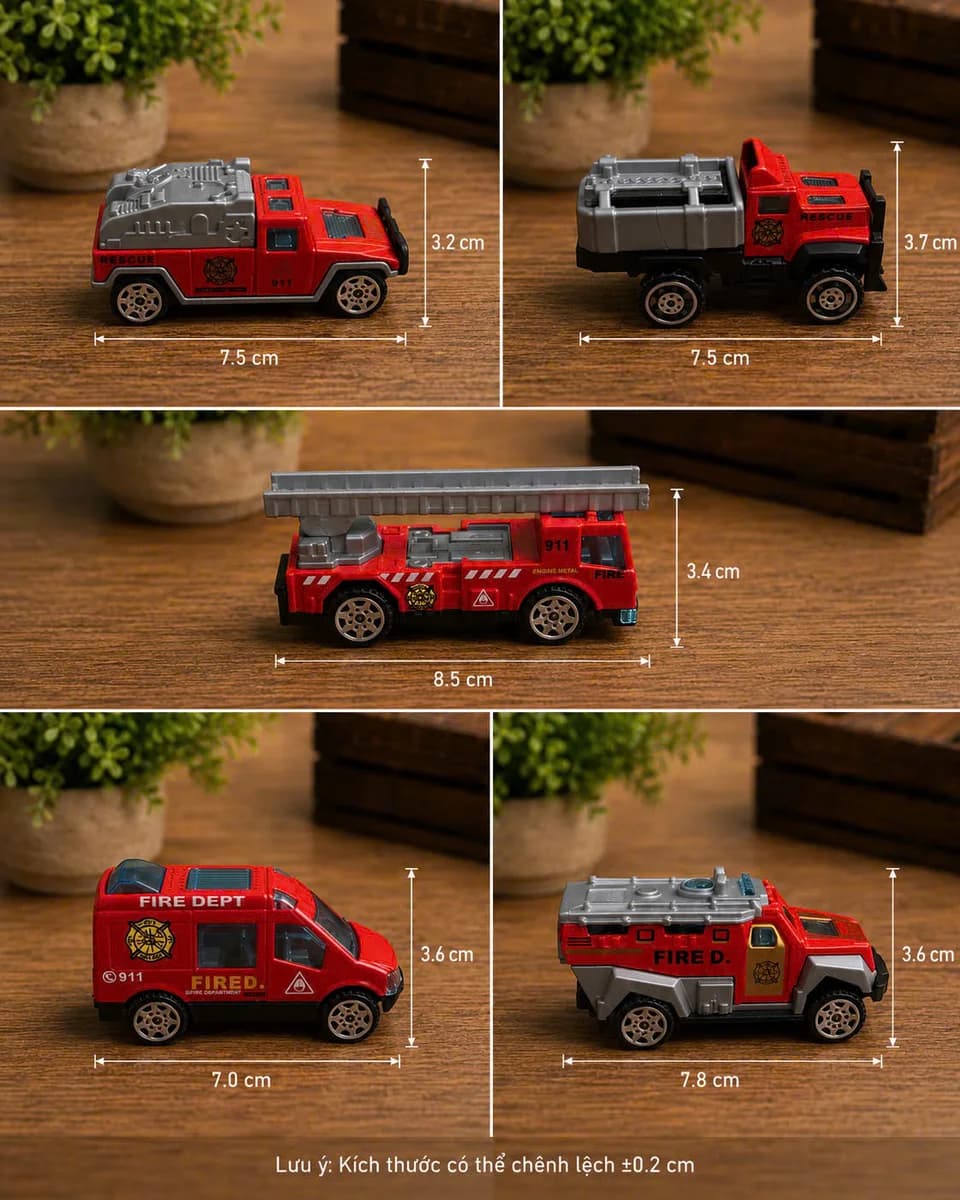 Set 6 mô hình xe cứu hỏa nhỏ
